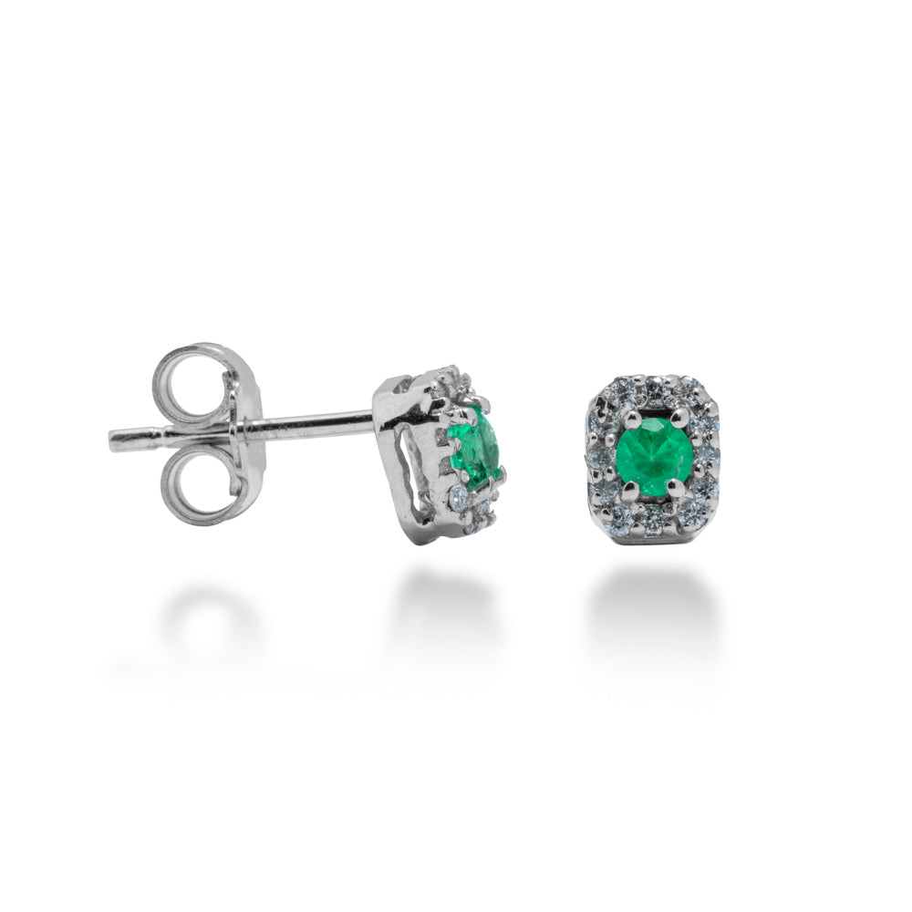ORECCHINI OTTAGONALI IN ORO 18 KT CON DIAMANTI E SMERALDI