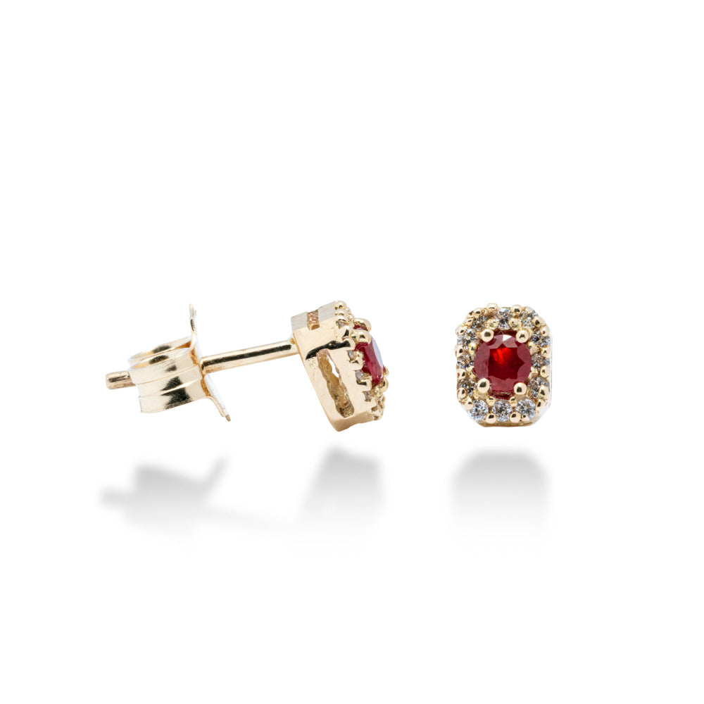 ORECCHINI OTTAGONALI IN ORO 18 KT CON DIAMANTI E RUBINI