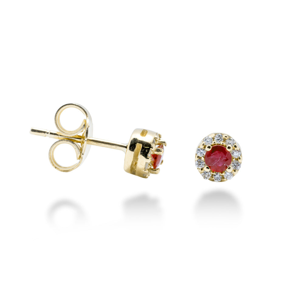 ORECCHINI TONDI IN ORO 18 KT CON DIAMANTI E RUBINI