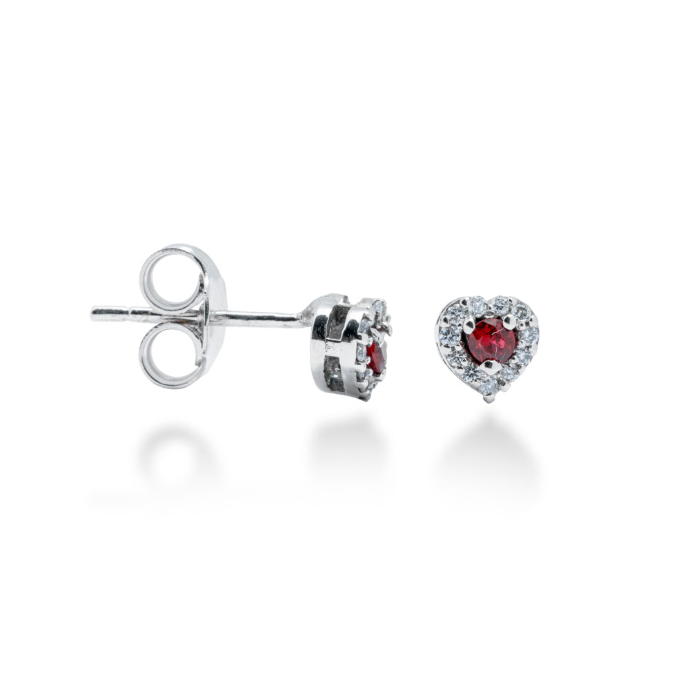 ORECCHINI CUORE IN ORO 18 KT CON DIAMANTI E RUBINI