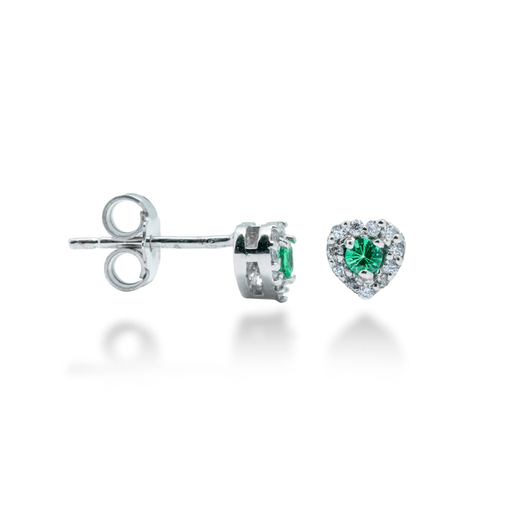 ORECCHINI CUORE IN ORO 18 KT CON DIAMANTI E SMERALDI