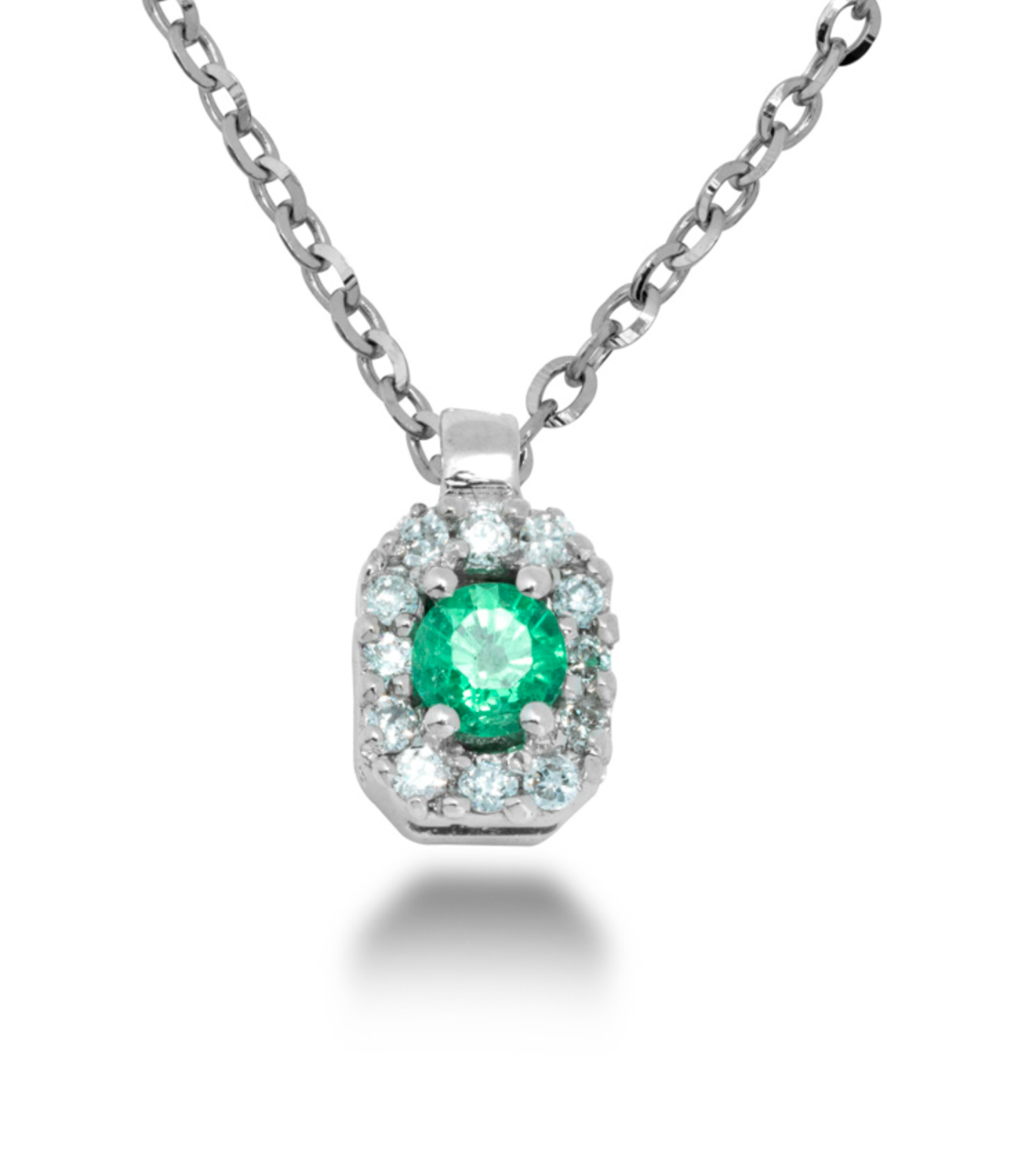 COLLANA OTTAGONALE IN ORO 18 KT CON DIAMANTI E SMERALDO