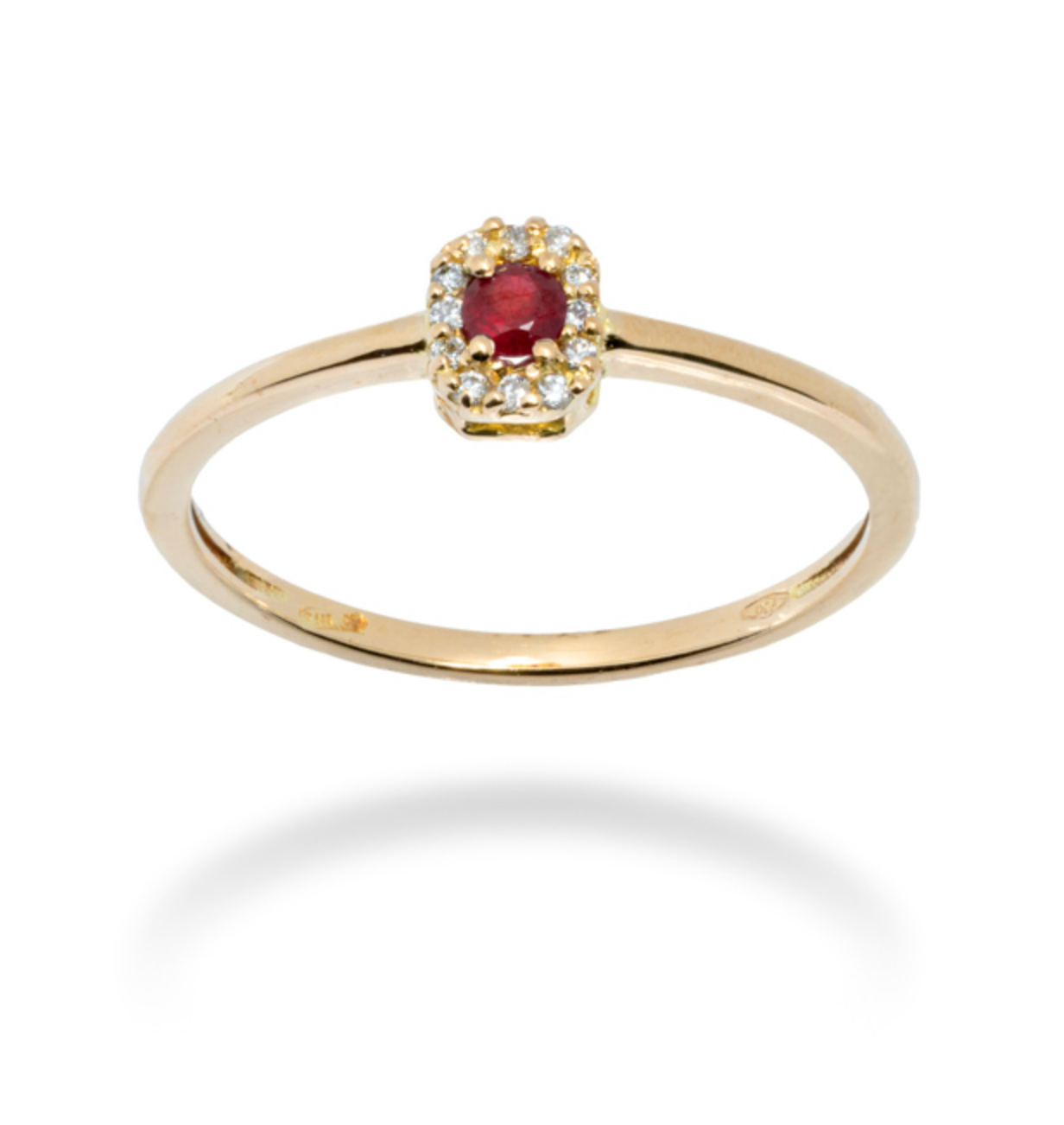 ANELLO OTTAGONALE IN ORO GIALLO 18 KT E RUBINO