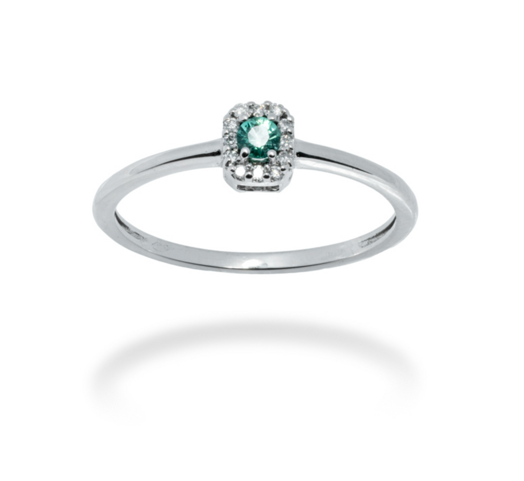 ANELLO OTTAGONALE IN ORO 18 KT CON DIAMANTI E SMERALDO