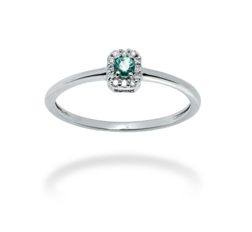 ANELLO OTTAGONALE IN ORO 18 KT CON DIAMANTI E SMERALDO